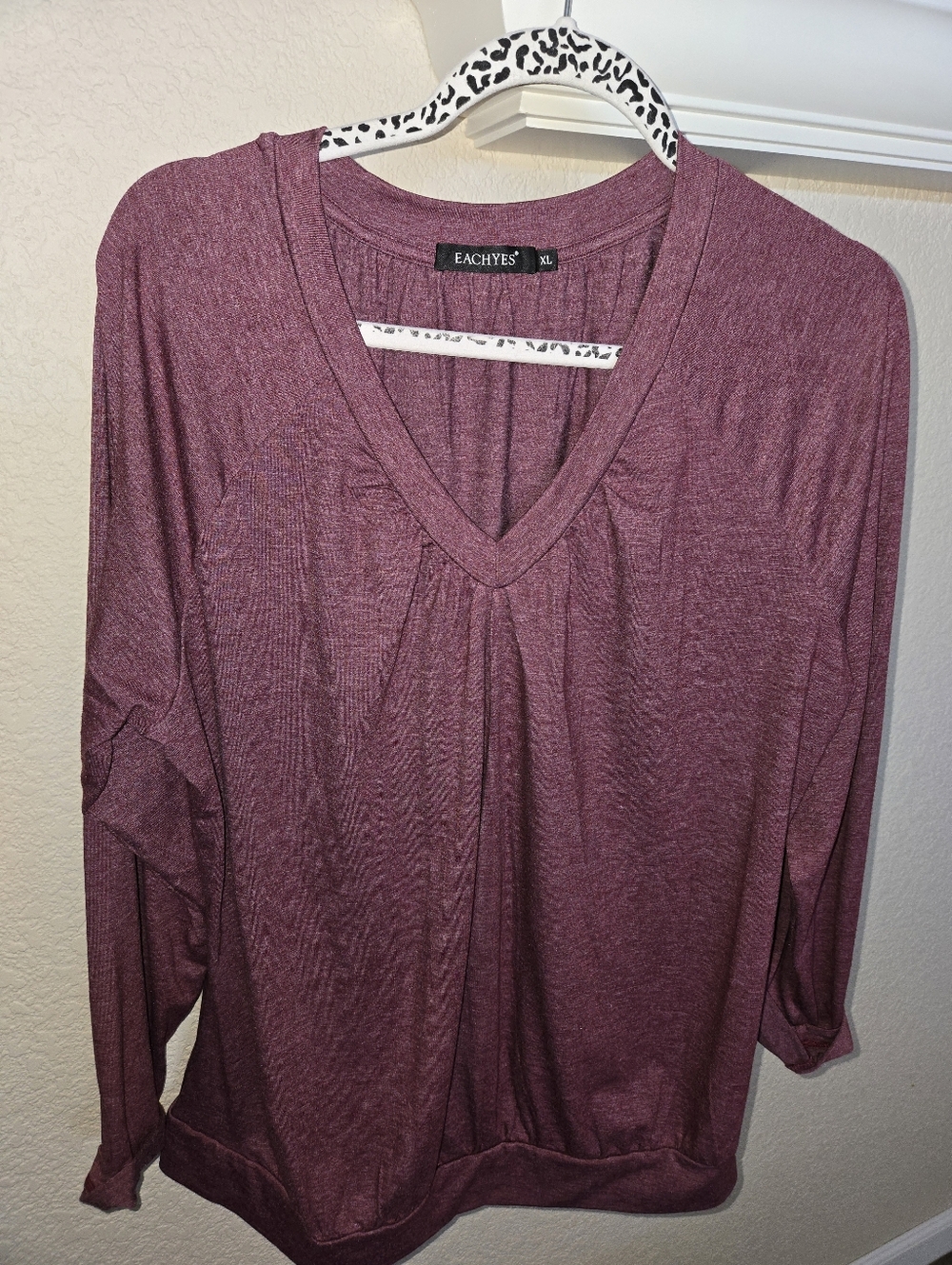 Plum V-Neck Long Sleeve Women's Top, XL